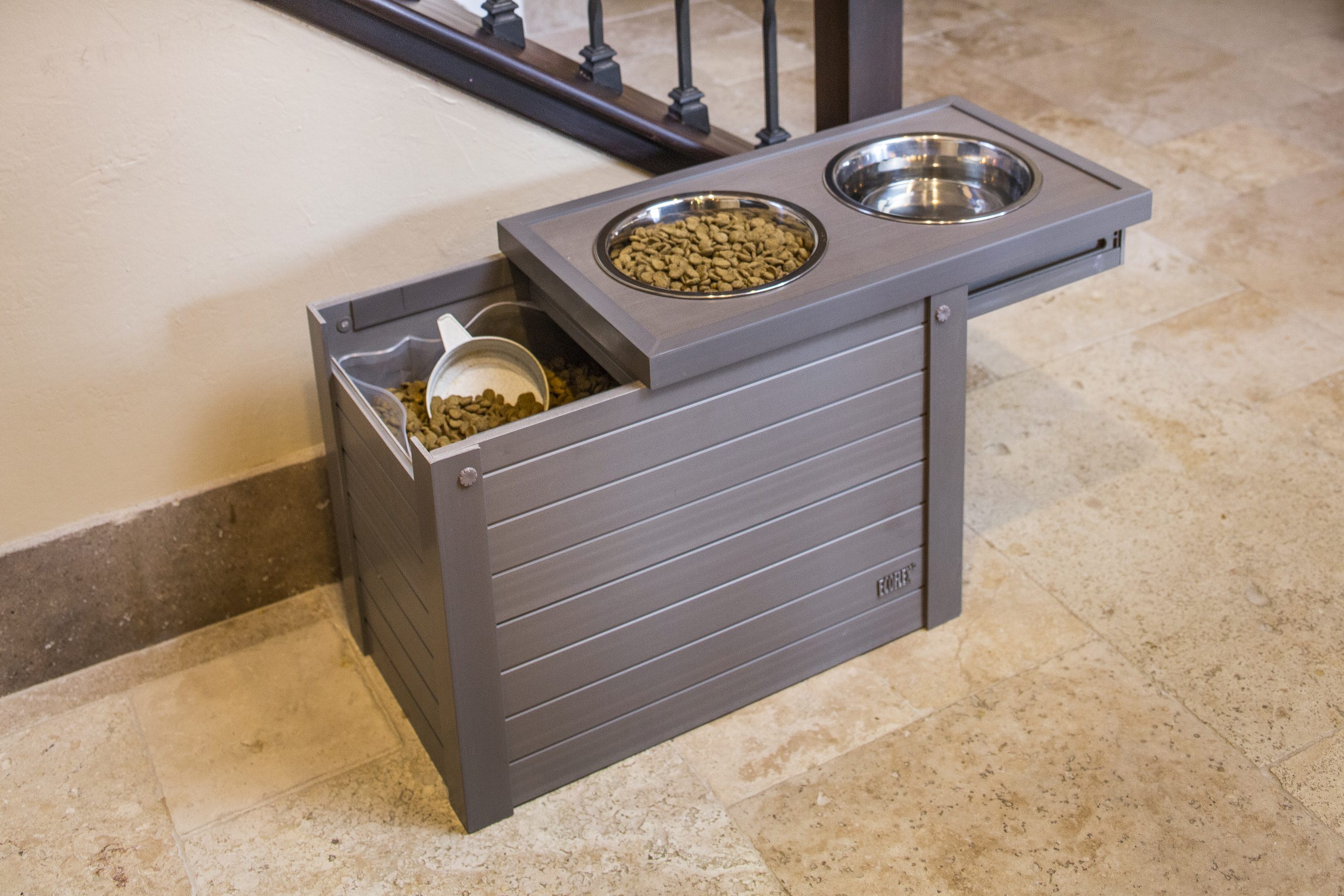 dog food feeder with storage